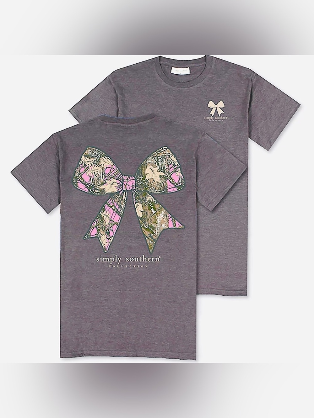 Simply Southern Pink Camo Bow Tee Women’s XL Short Sleeve T-shirt Ribbon New